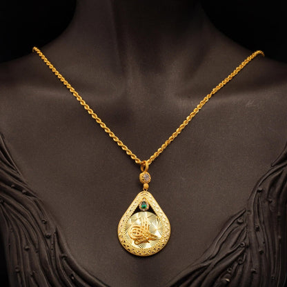 14K Yellow Gold Sparkling Ottoman Tughra Cubic Zirconia Necklace