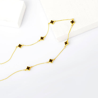 14K Yellow Gold Black Glass Clover Necklace