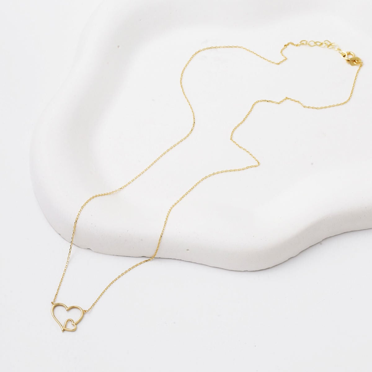14K Yellow Gold Double Heart Necklace
