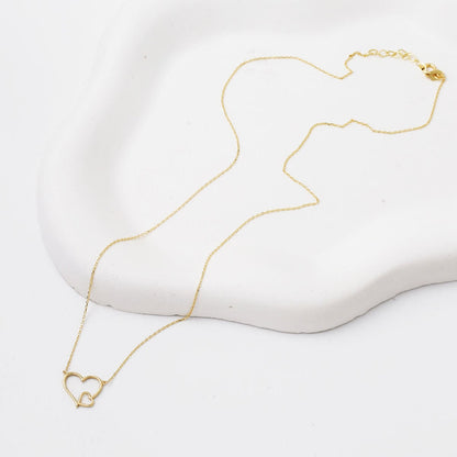 14K Yellow Gold Double Heart Necklace