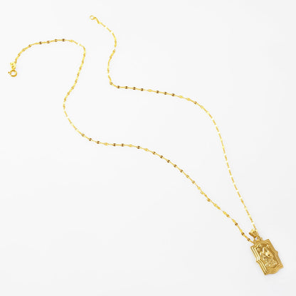 14K Yellow Gold Retro Aquarius Zodiac Necklace