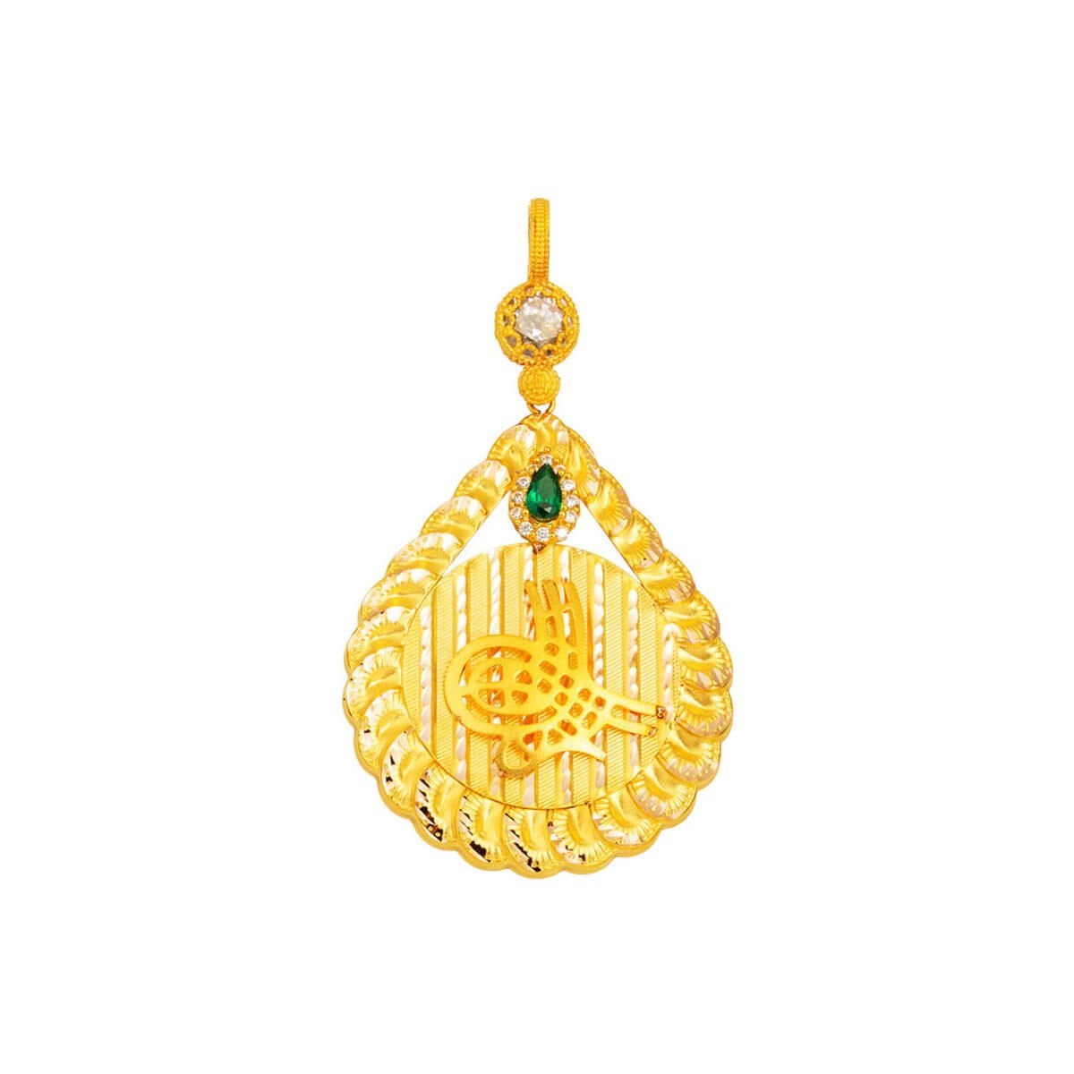 14K Yellow Gold Ottoman Tughra Cubic Zirconia Pendant (3.7 g)
