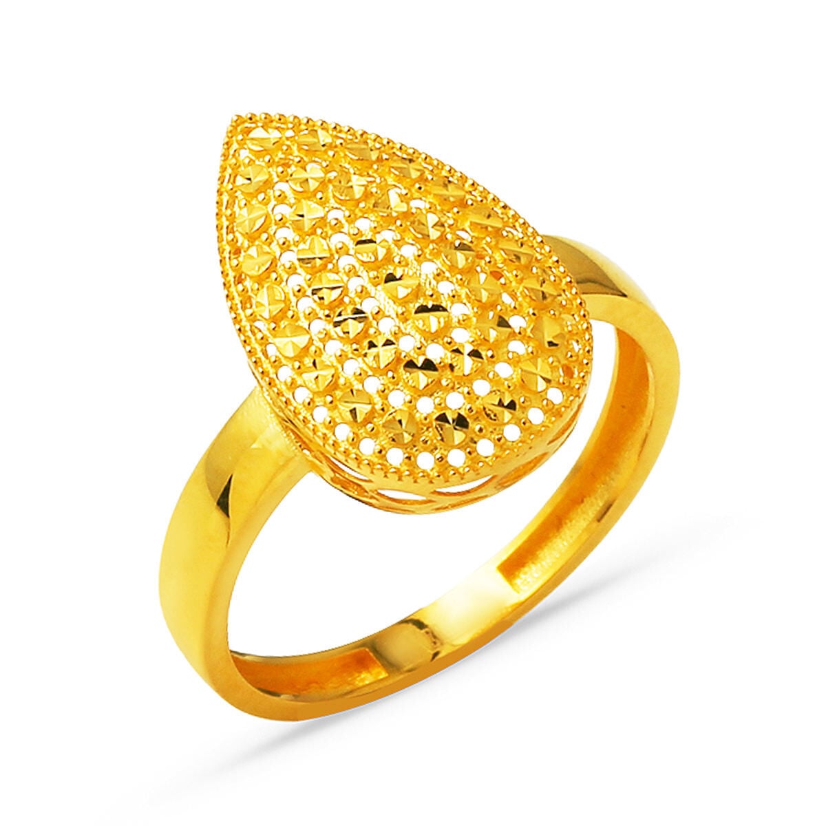 14K Yellow Gold Olive Teardrop Ring
