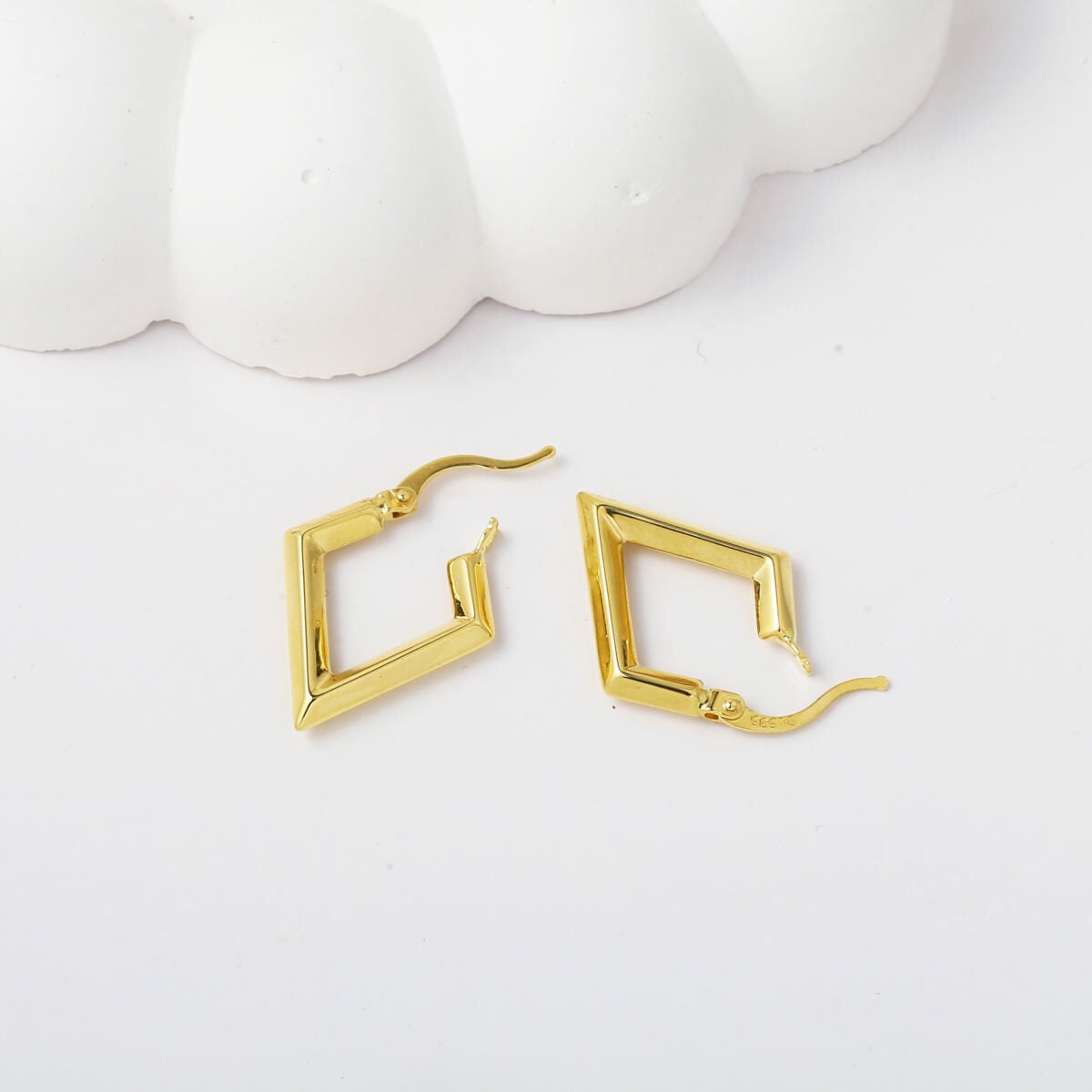 14K Yellow Gold Triangle Shaped Earrings