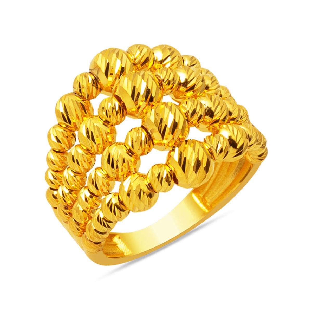 14K Yellow Gold Four Row Gold Bead Ring