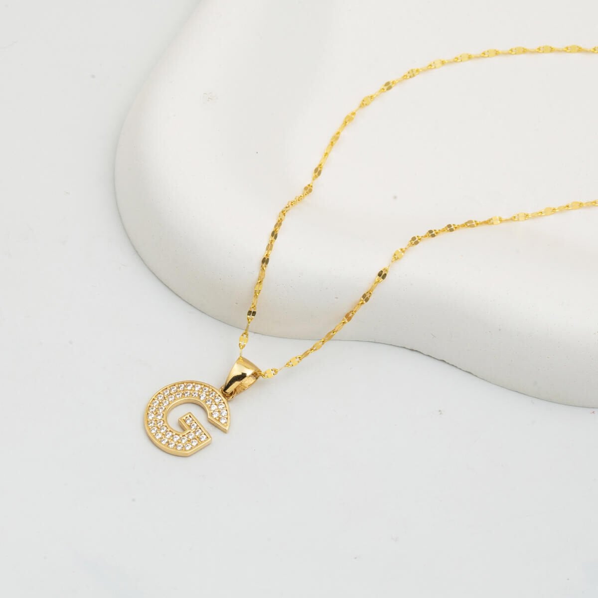 14K Yellow Gold G Initial Cubic Zirconia Necklace