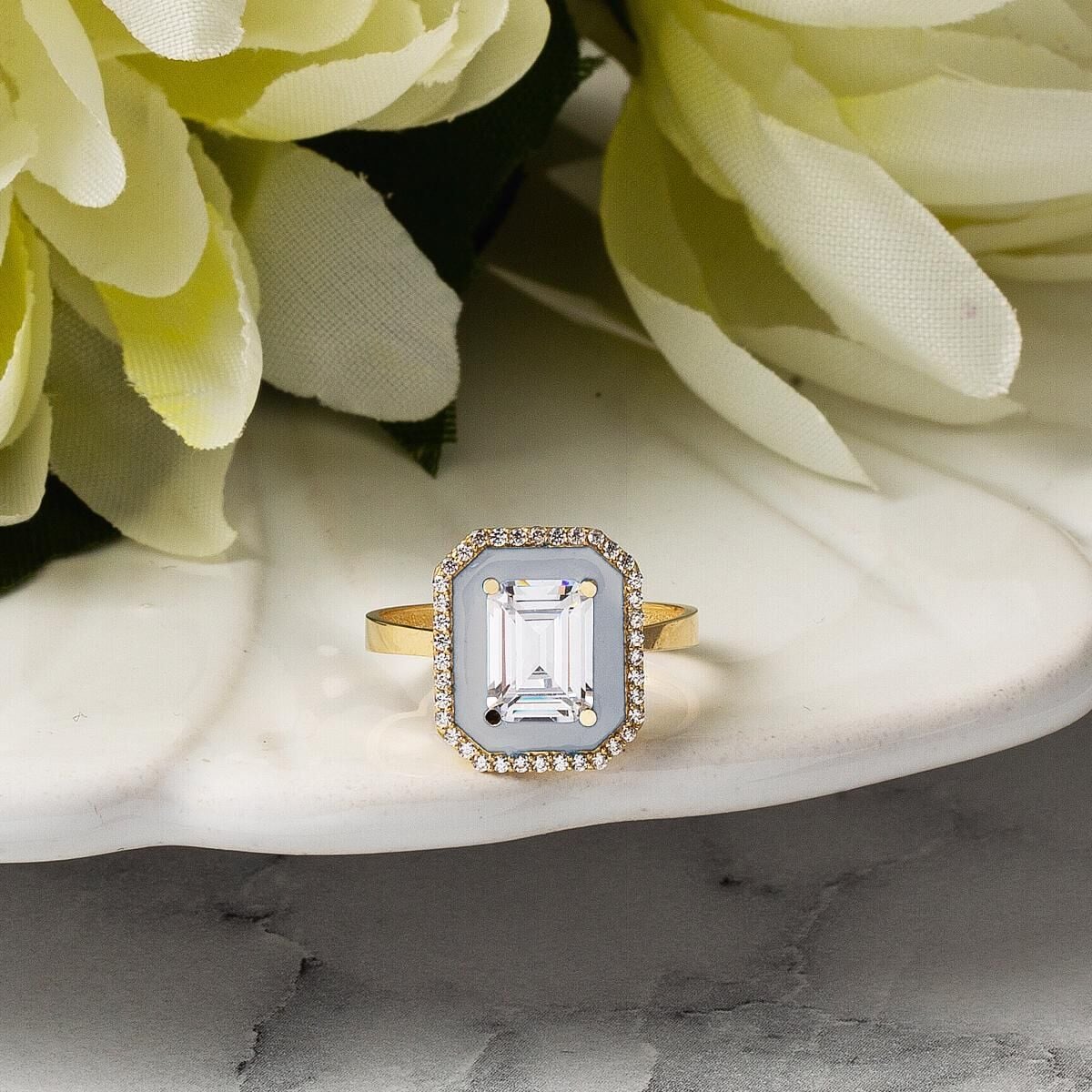 14K Yellow Gold Bianca Baguette Cubic Zirconia Ring