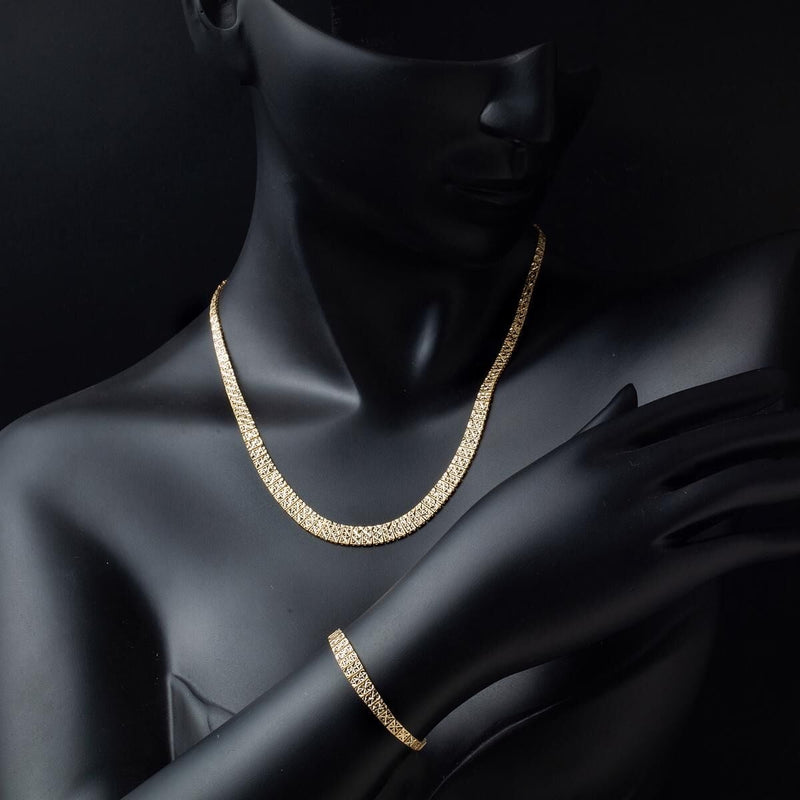 14K Yellow Gold Wedding Collar Necklace and Bracelet Set