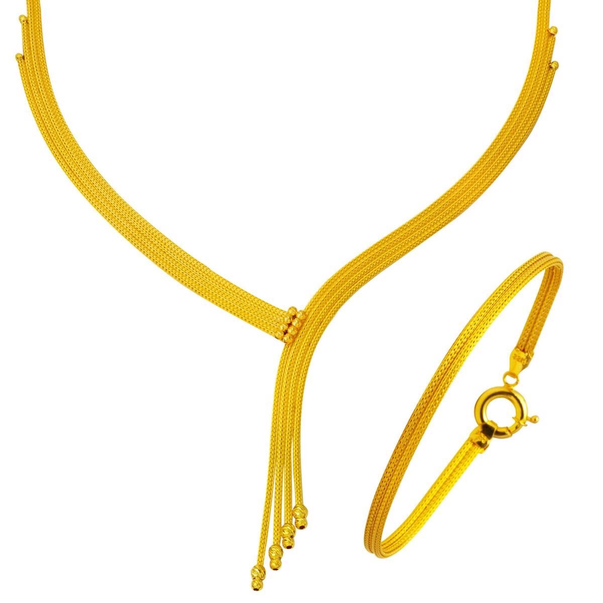 22K Yellow Gold Braided Collar Necklace and Bracelet Set