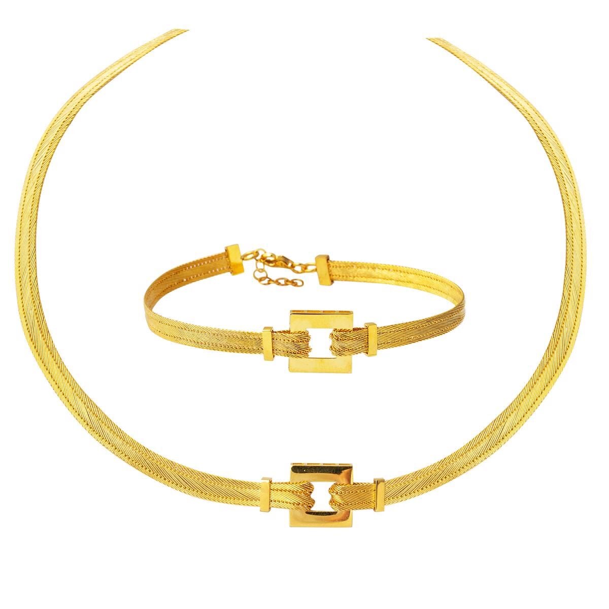22K Yellow Gold Trabzon Mesh Bracelet & Collar Necklace Set