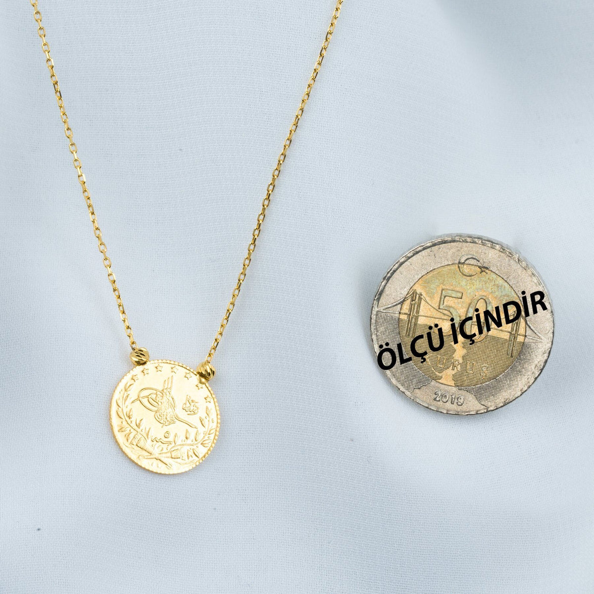 22K Yellow Gold Quarter Coin Ottoman Resat Coin Necklace (3.59 g)