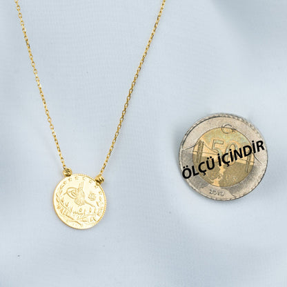 22K Yellow Gold Quarter Coin Ottoman Resat Coin Necklace (3.59 g)