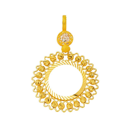 14K Yellow Gold Designer Inspired Quarter Coin Cubic Zirconia Bezel
