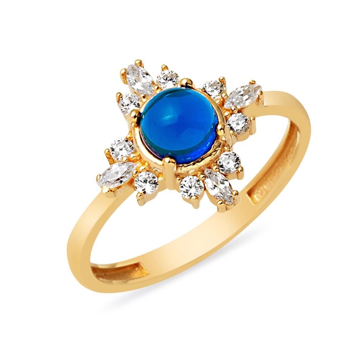 14K Yellow Gold Blue Sky Cubic Zirconia Ring