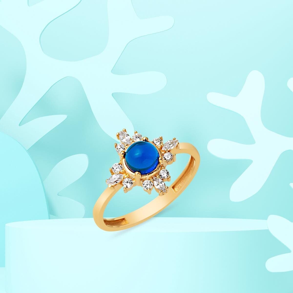 14K Yellow Gold Blue Sky Cubic Zirconia Ring