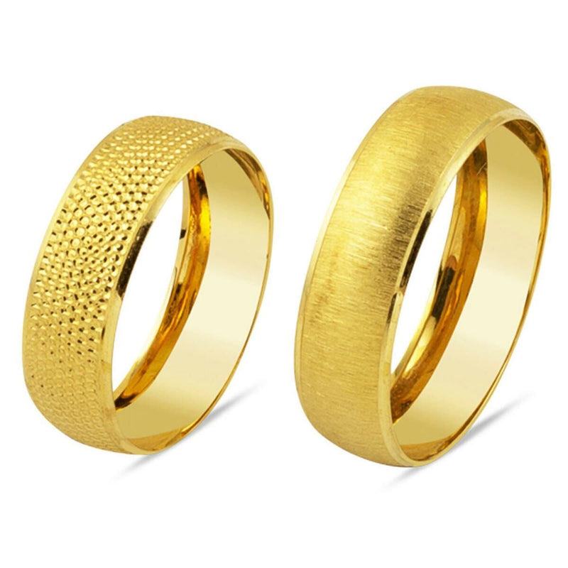 14K Yellow Gold Puffed Wedding Band Set