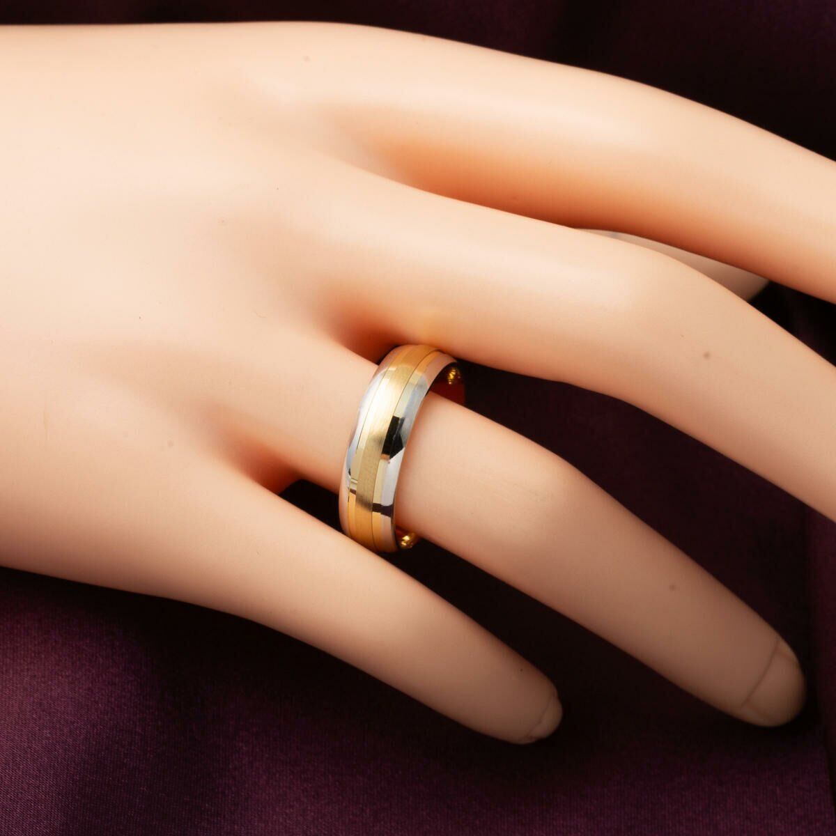 14K Yellow Gold Puffed Double Wedding Band Cubic Zirconia Ring