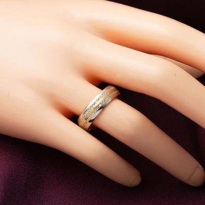 14K Yellow Gold Puffed Double Wedding Band Cubic Zirconia Ring