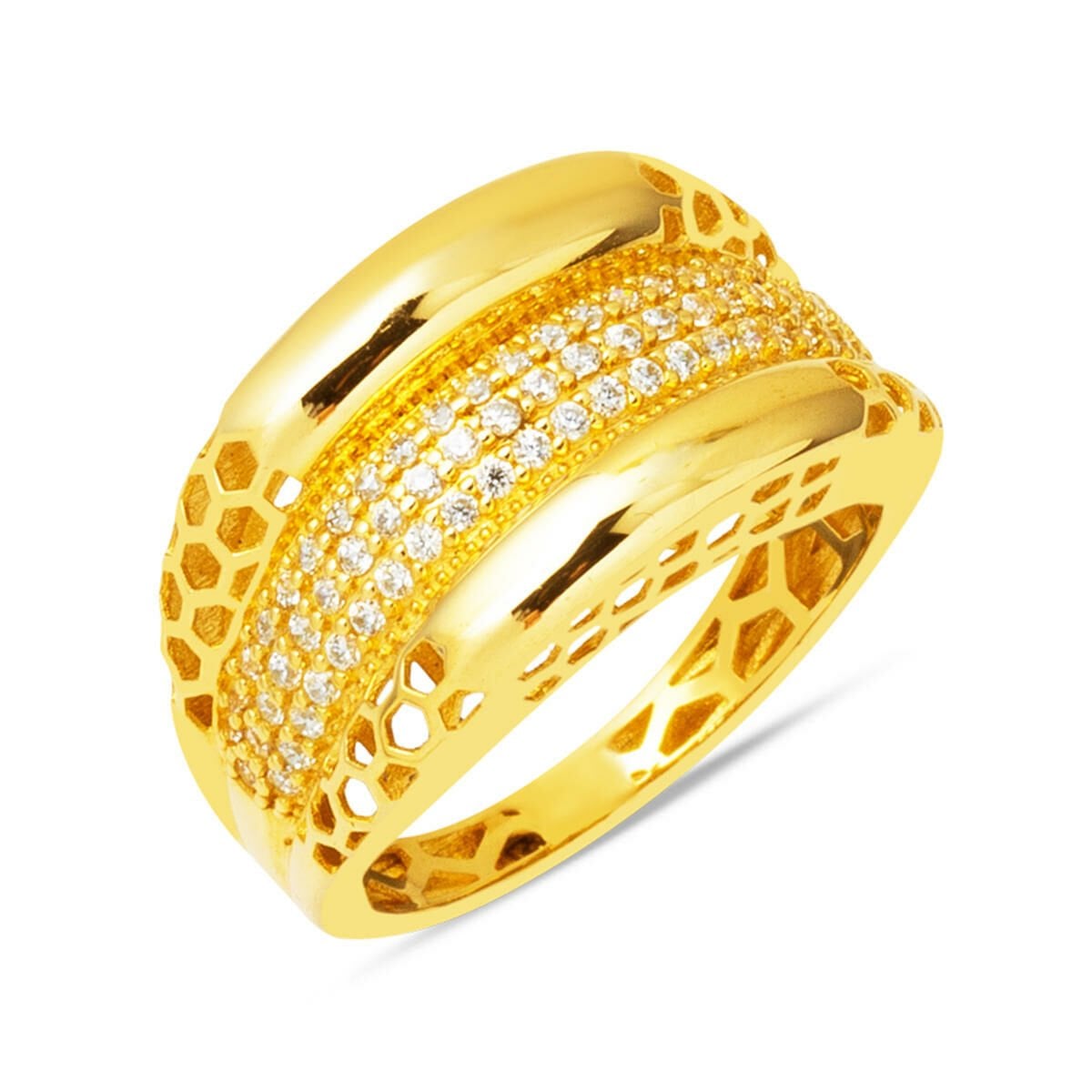 14K Yellow Gold Puffed Minimalist Cubic Zirconia Ring