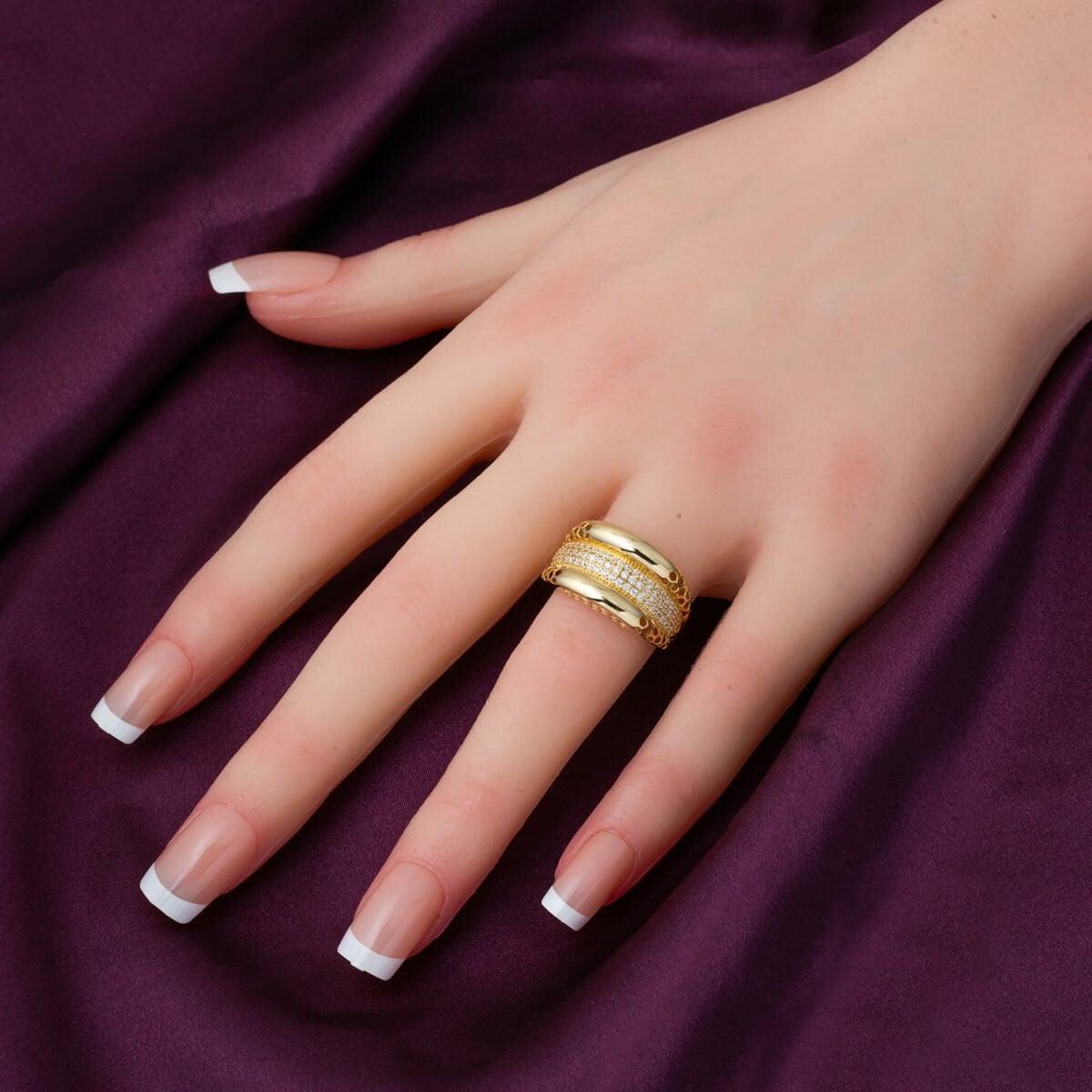 14K Yellow Gold Puffed Minimalist Cubic Zirconia Ring