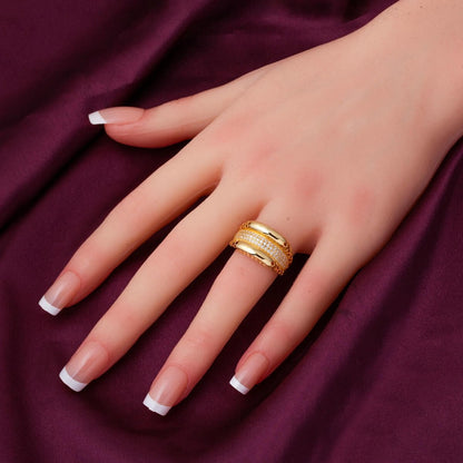 22K Yellow Gold Puffed Minimalist Cubic Zirconia Ring