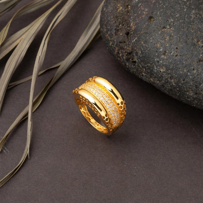 22K Yellow Gold Puffed Minimalist Cubic Zirconia Ring