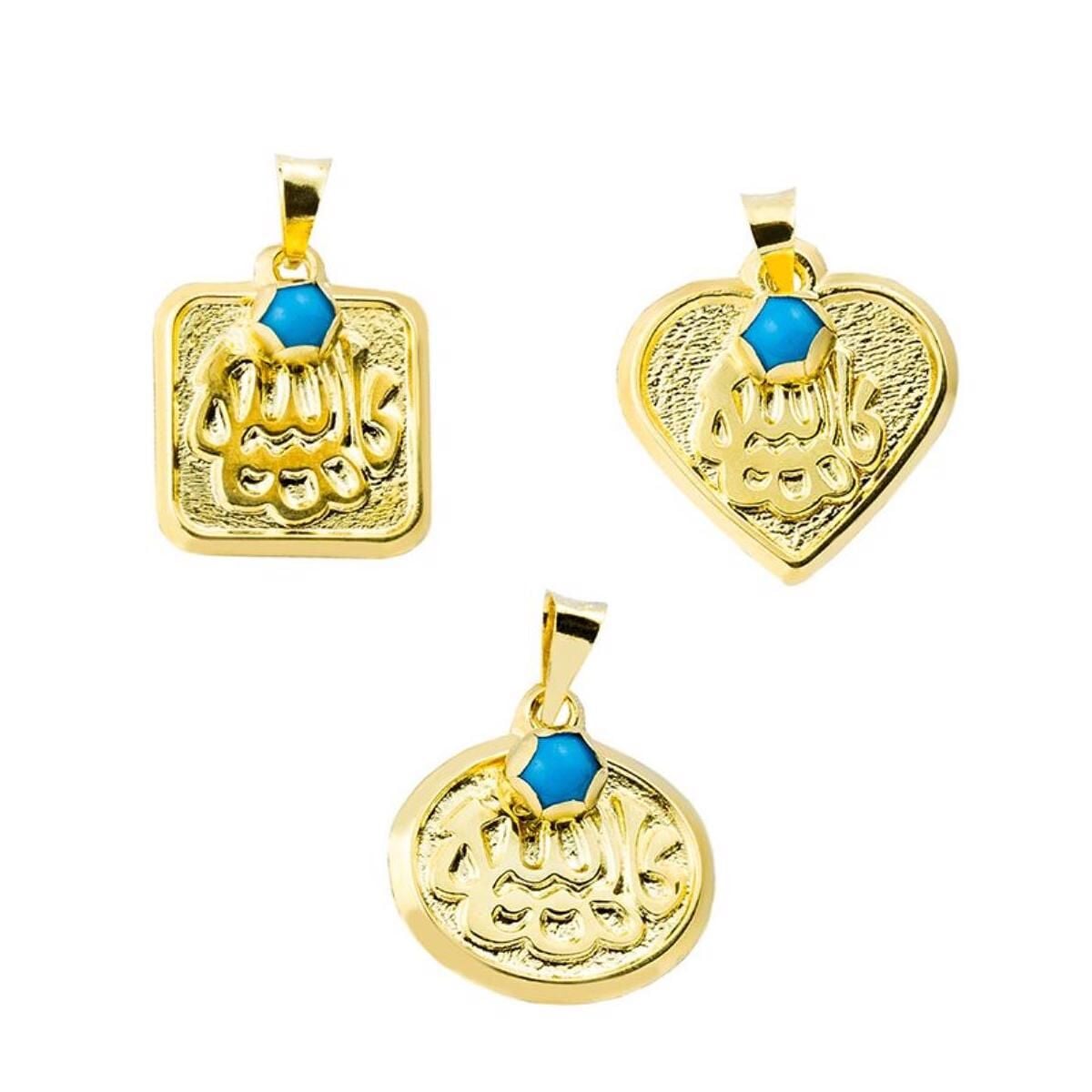 14K Yellow Gold Beaded Green Mashallah Charm | Goldia.com