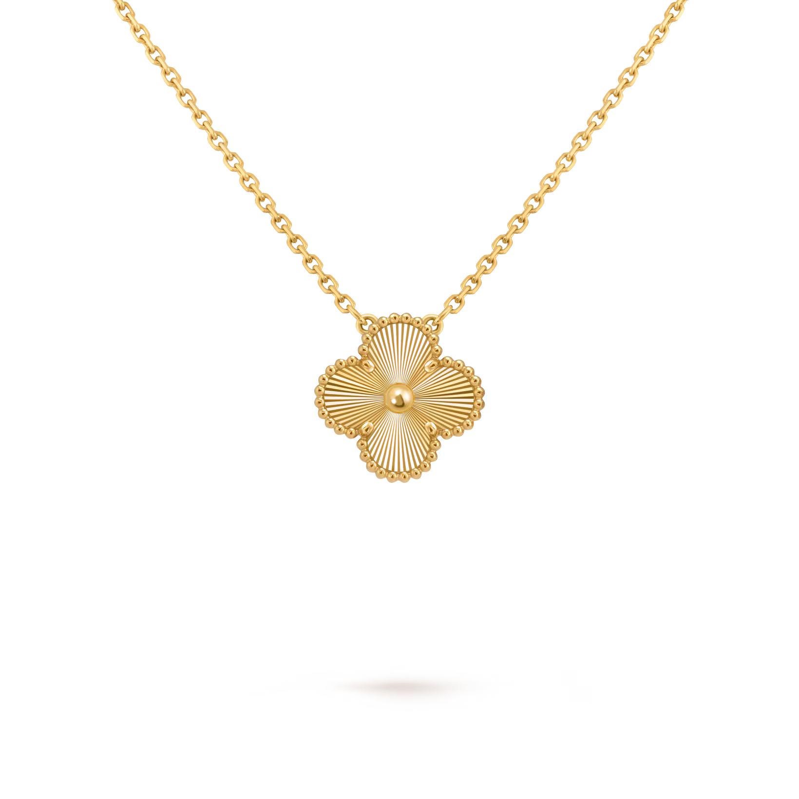 Clover Floral Alhambra Vintage Style Pendant in Solid 10K/14K/18K Yellow Gold Malachite/Pearl/Black Onyx/Carnelian Gemstone