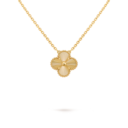 Clover Floral Alhambra Vintage Style Pendant in Solid 10K/14K/18K Yellow Gold Malachite/Pearl/Black Onyx/Carnelian Gemstone