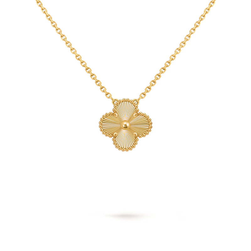 Clover Floral Alhambra Vintage Style Pendant in Solid 10K/14K/18K Yellow Gold Malachite/Pearl/Black Onyx/Carnelian Gemstone