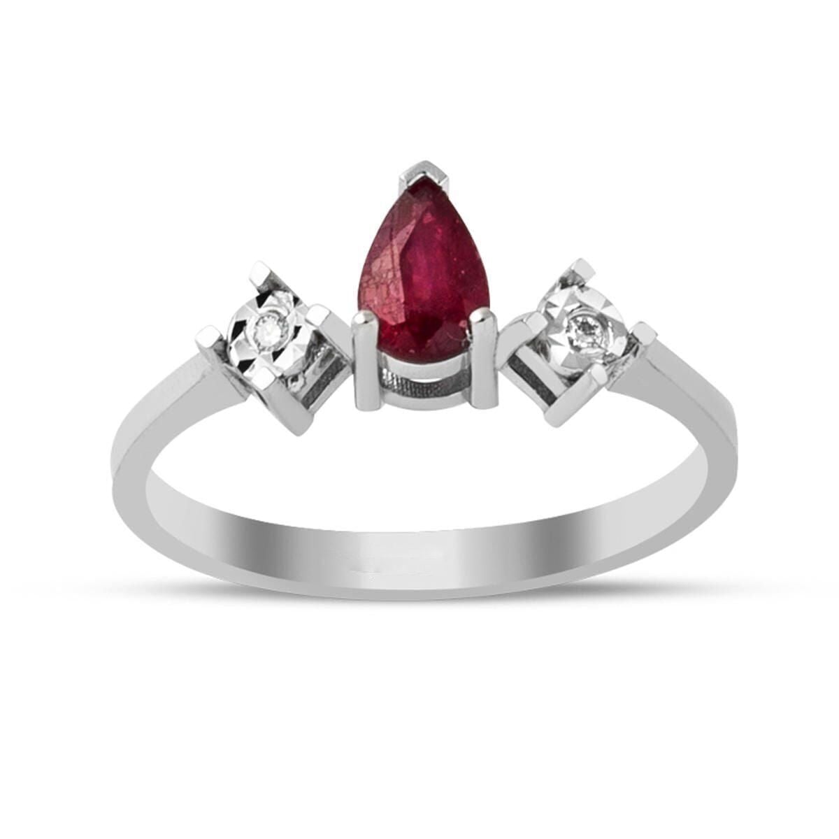 14K White Gold Ruby Diamond Ring
