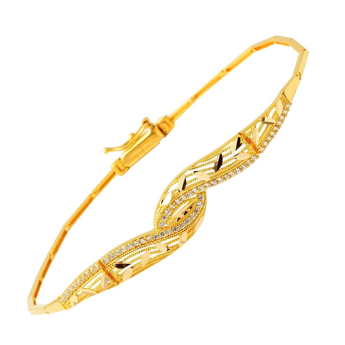22K Yellow Gold Curl Cubic Zirconia Bracelet
