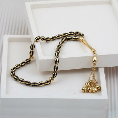14K Yellow Gold Cloud Black Enamel Prayer Beads