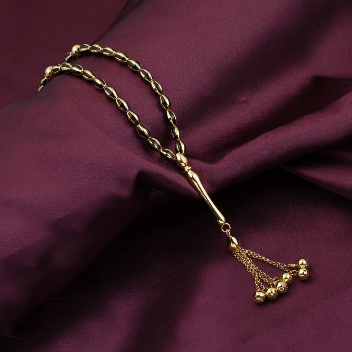 14K Yellow Gold Cloud Black Enamel Prayer Beads