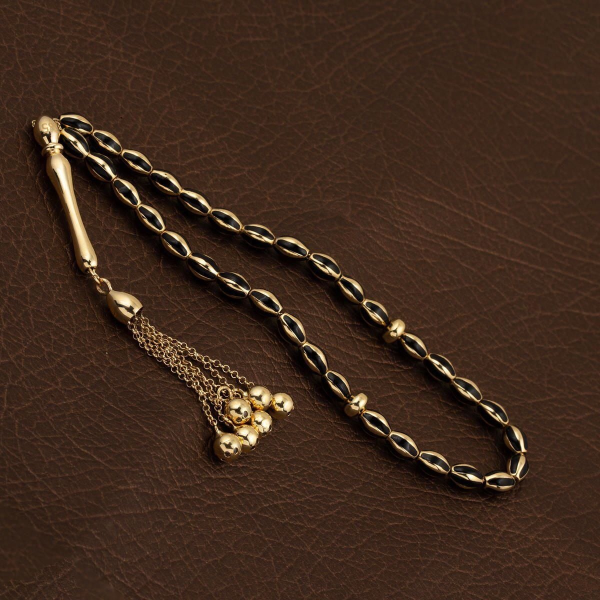 14K Yellow Gold Cloud Black Enamel Prayer Beads