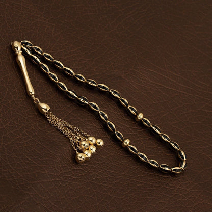14K Yellow Gold Cloud Black Enamel Prayer Beads