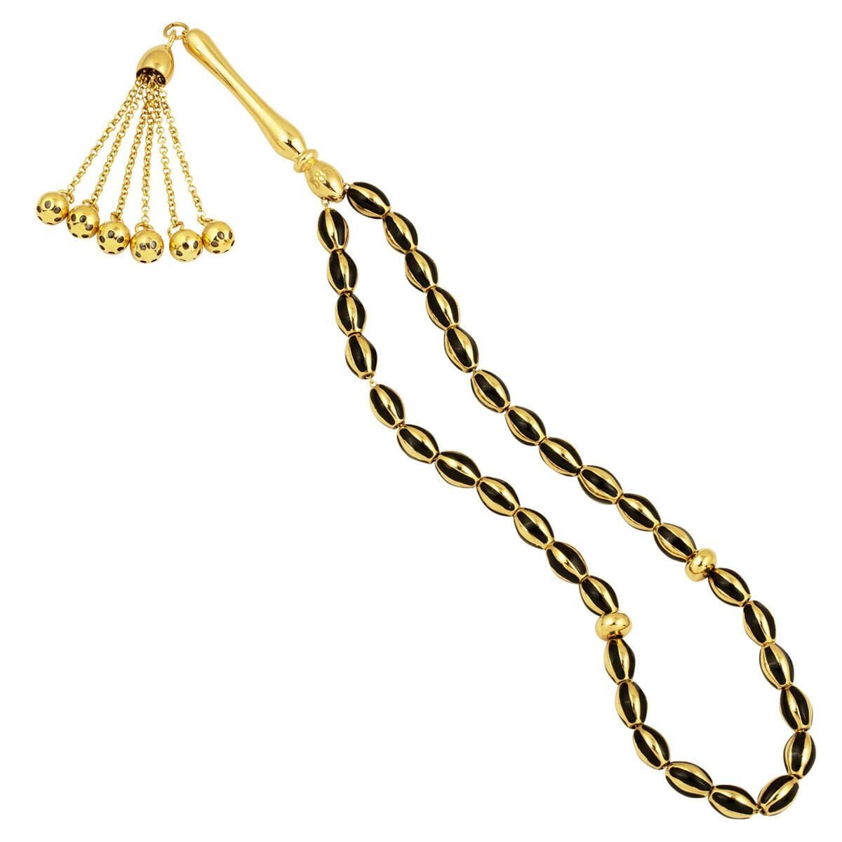 14K Yellow Gold Cloud Black Enamel Prayer Beads