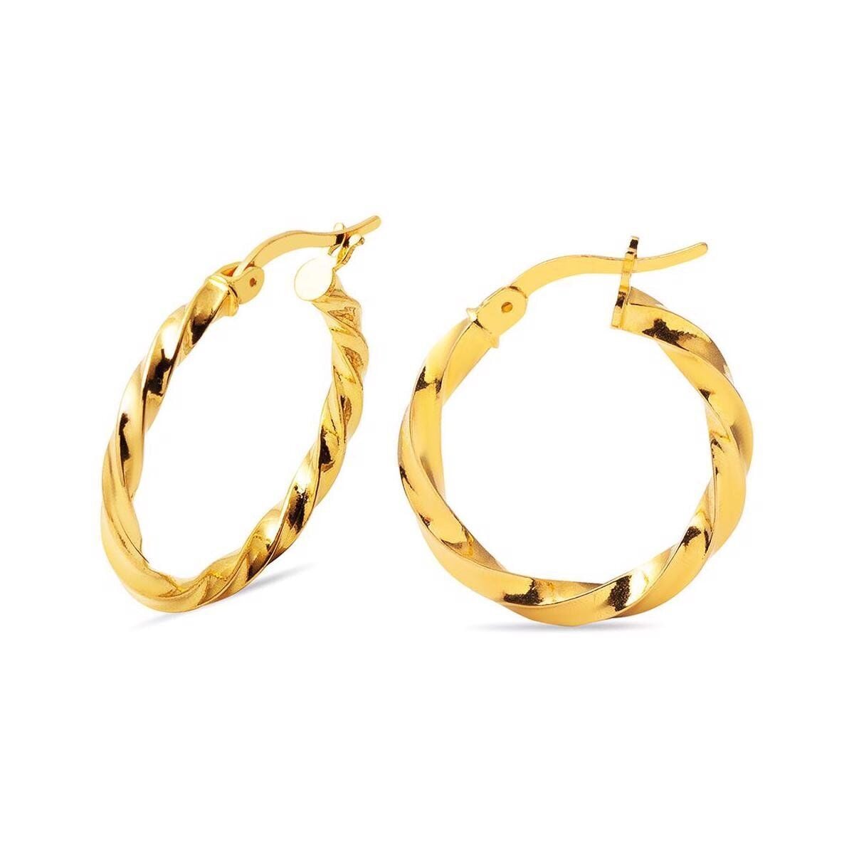 22K Yellow Gold Twisted Hoop Earrings 1.8 cm Diameter