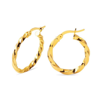 22K Yellow Gold Twisted Hoop Earrings 1.8 cm Diameter