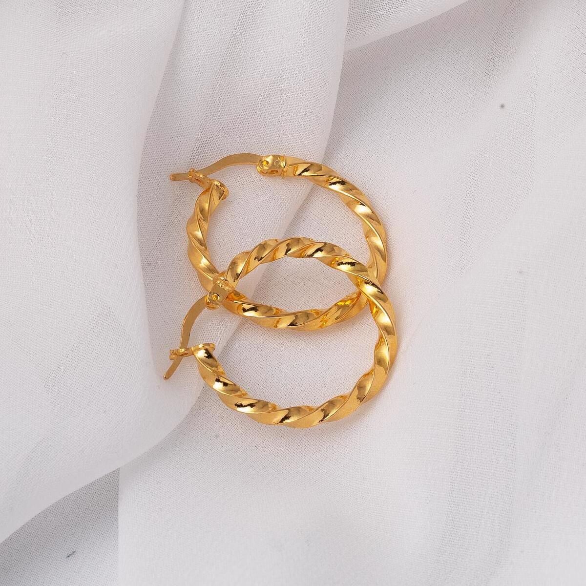 22K Yellow Gold Twisted Hoop Earrings 1.8 cm Diameter