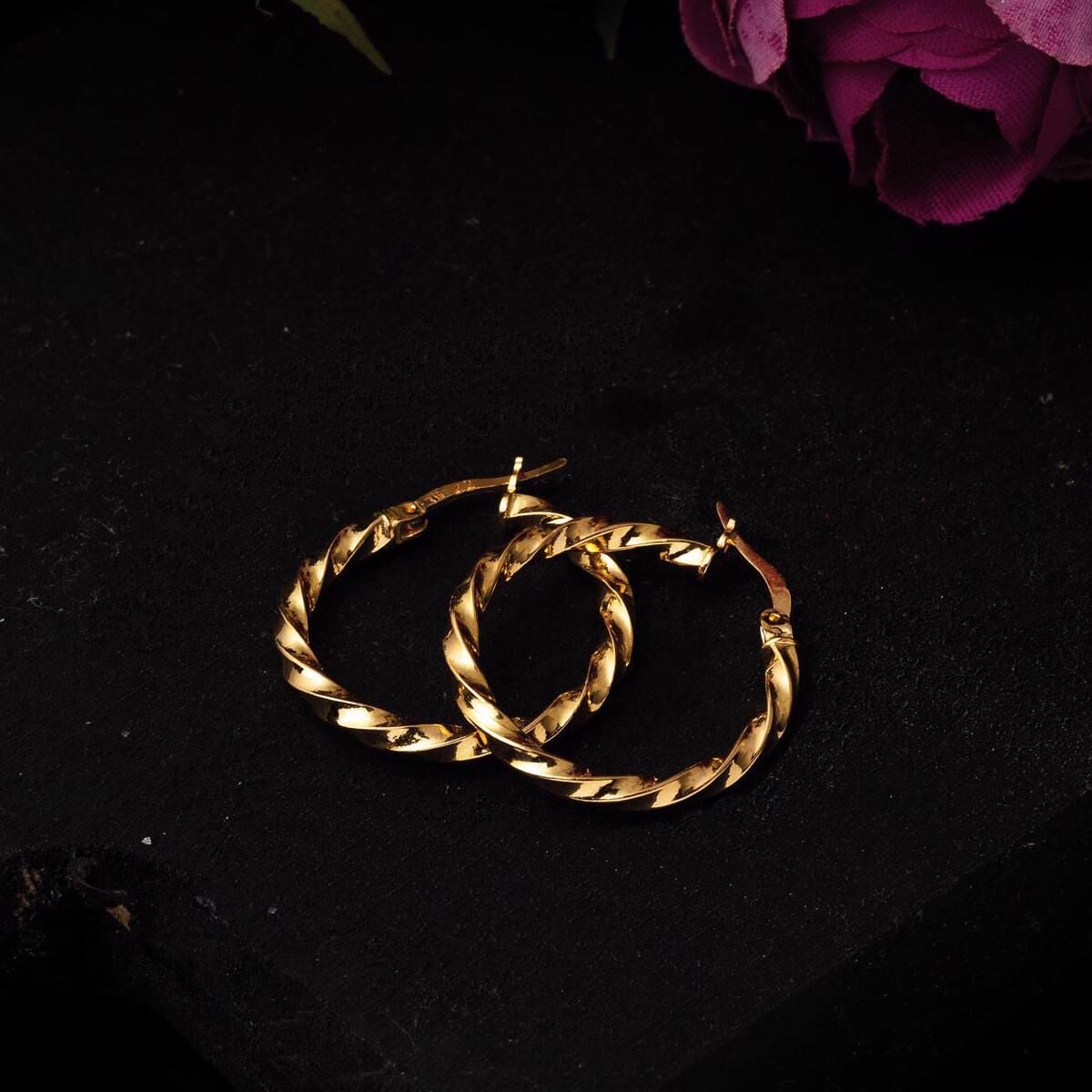 22K Yellow Gold Twisted Hoop Earrings 1.8 cm Diameter