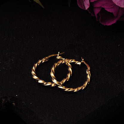 22K Yellow Gold Twisted Hoop Earrings 1.8 cm Diameter