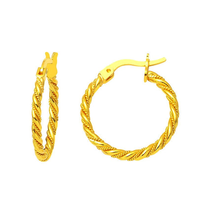 22K Yellow Gold Twisted 2 cm Diameter Earrings