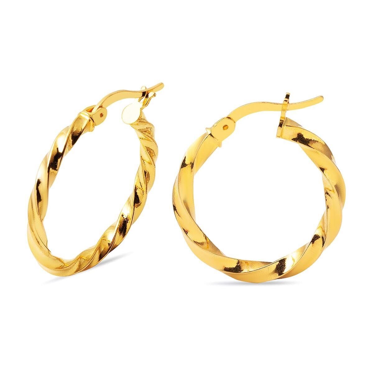 22K Yellow Gold Twisted Hoop Earrings 2.2 cm Diameter