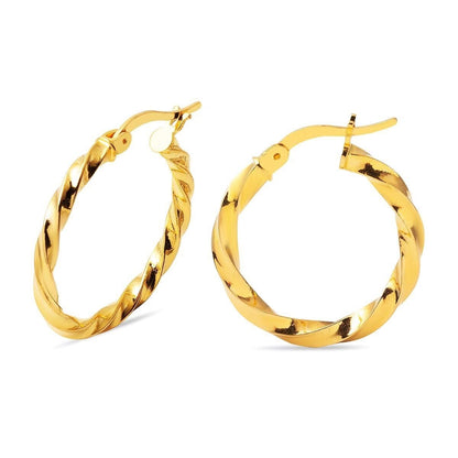 22K Yellow Gold Twisted Hoop Earrings 2.2 cm Diameter