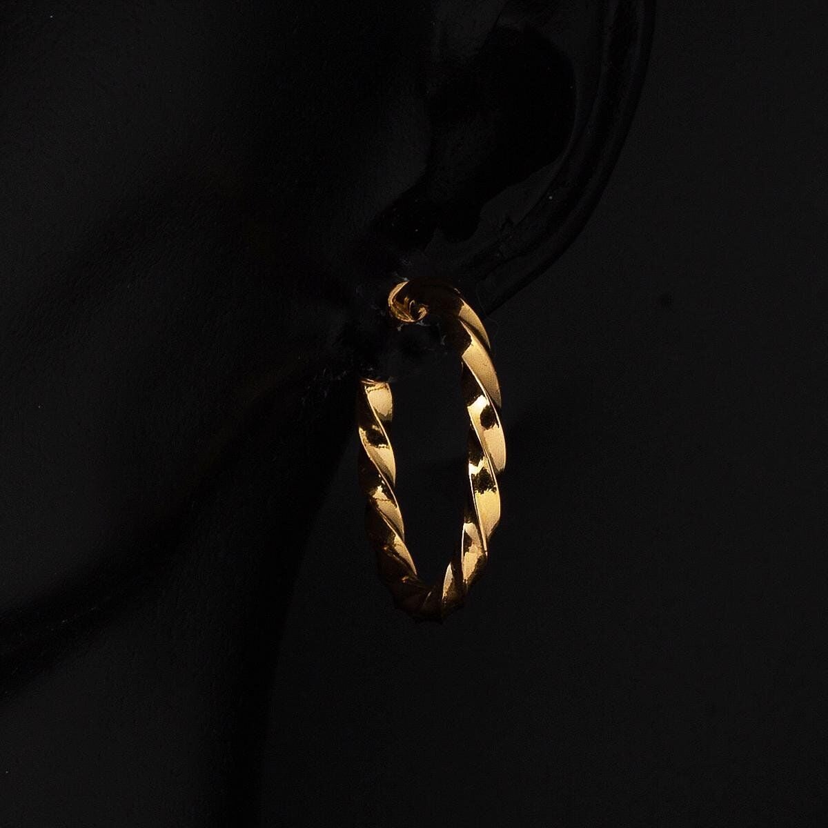 22K Yellow Gold Twisted Hoop Earrings 2.2 cm Diameter
