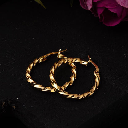 22K Yellow Gold Twisted Hoop Earrings 2.2 cm Diameter