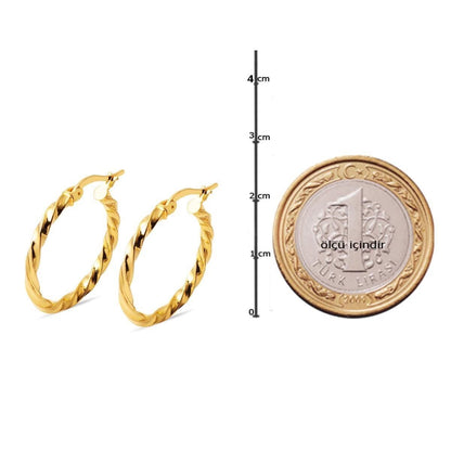 22K Yellow Gold Twisted Hoop Earrings 2.2 cm Diameter