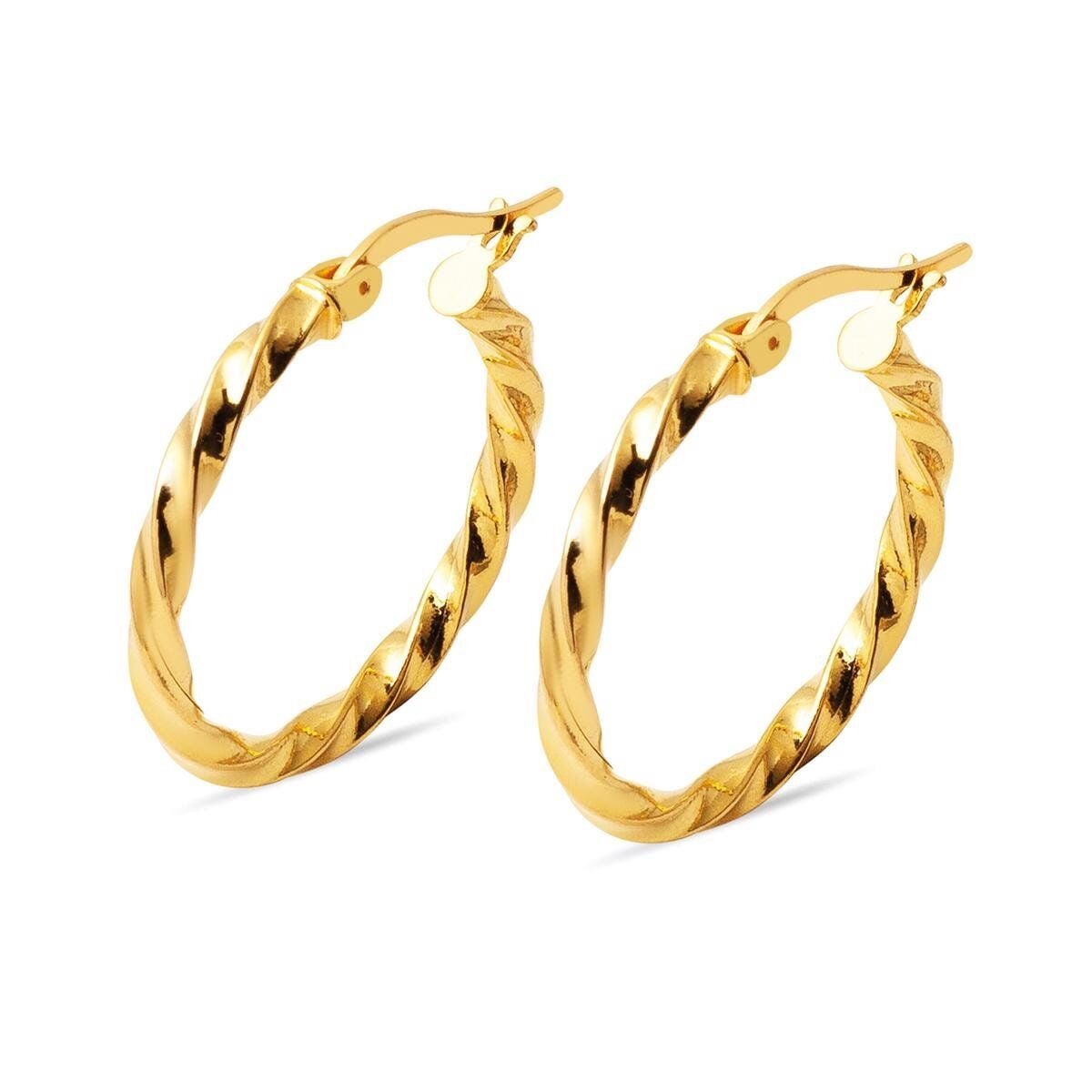 22K Yellow Gold Twisted Hoop Earrings 2.2 cm Diameter