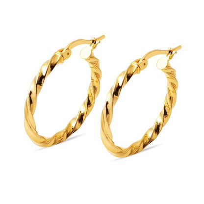 22K Yellow Gold Twisted Hoop Earrings 2.2 cm Diameter